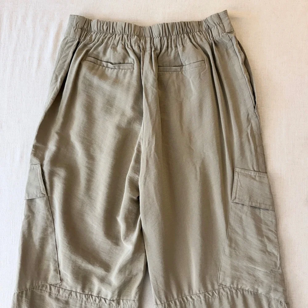 MNG Mango Cargo Pants Woman 6 Beige Wide Leg Lightweight Utility Casual Trousers